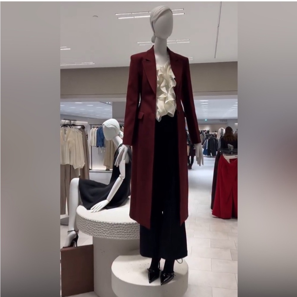 Zara Burgundy Long Coat Size Small - Picture 13 of 16